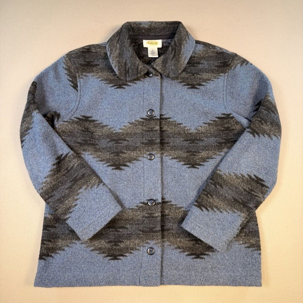 Vtg Talbots Fleece Jacket Women’s Small Blue Aztec Print Boho USA